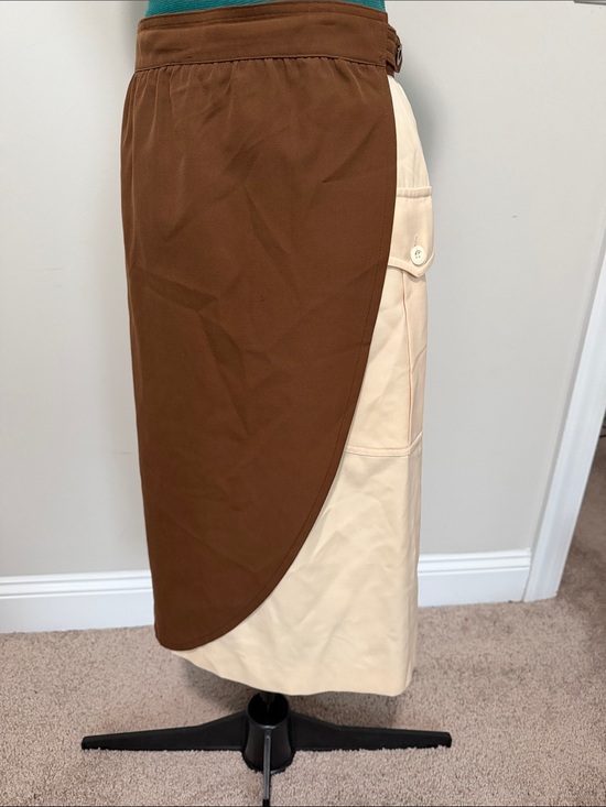 Vintage Dresses & Skirts - Vintage Escada color block Brown and Cream Wrap-Style Women's Skirt